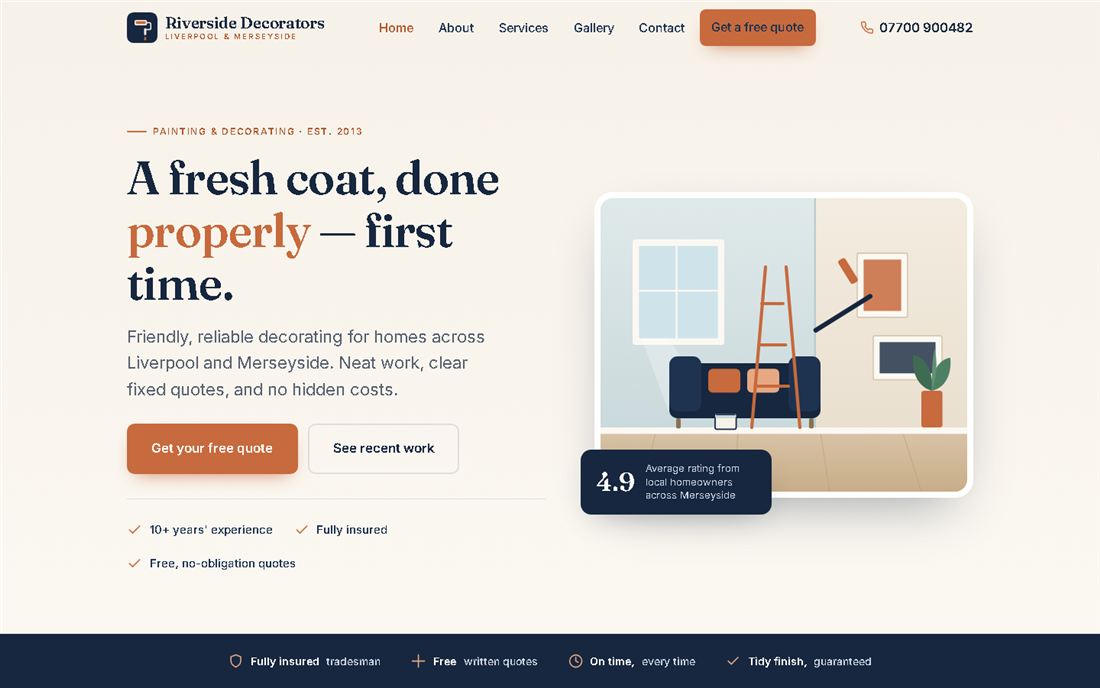 The Riverside Decorators demo homepage — a painter & decorator site